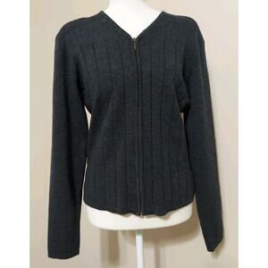 Preview Collection Gray Y2K Merino Wool Zip Top Ribbed Sweater Women Sz M